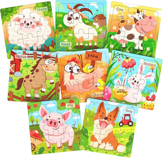Wooden Puzzles for Toddlers, 8 Pack Farm Animal Jigsaw Puzzles for Kids3-5, 9 Pieces Preschool Learning Activities, Learning & Educational Toys, Gift for Boys, Girls