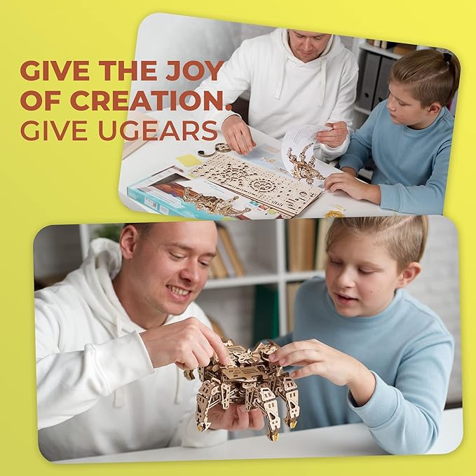 Ugears Hexapod Explorer 3D Puzzle - Walking Robot Wooden Model Kits for Adults to Build - Self-Propelled 6-Legged Mechanical Crawler Craft Kit - 3D Wooden Puzzles for Adults for Fathers Day - 388 Pcs