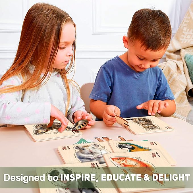 QUOKKA Realistic Wooden Puzzles for Toddlers 1-3 Year Old - 15x15 Inches Kids Puzzles Ages 2-4 - Birds, Animals, Fish, Butterfly Montessori Toddler Toys - Motor Skills Games Gifts for Girls&Boys