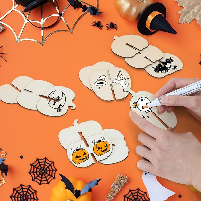 DIY 3D Pumpkins Wood Crafts to Paint, Unfinished Wooden Pumpkin Cutout Thanksgiving Fall Crafts, Autumn Harvest Thanksgiving Halloween Ornaments for Painting Decorations (24 PCS)