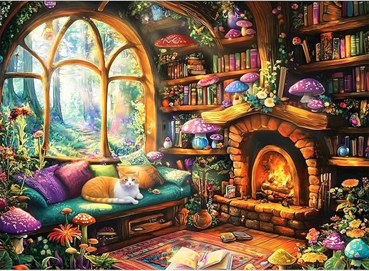 300 Pieces Puzzle for Adults,Merry Mushroom Cottage Jigsaw Puzzle for Adults Teens,Large Pieces Puzzles for Kids Ages 8-12,Challenging 300 Pieces Puzzle for Family,Great Gift for All Ages,20.5 x 15 In