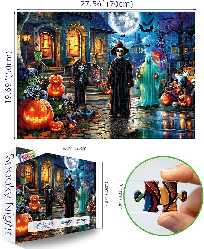Halloween Haunted House Jigsaw Puzzle for Adults 1000 Piece Spooky Horror Ghosts Pumpkins Full Moon Scary Night Scene Challenging Adult Jigsaw Puzzles for Game Night (27.6"x19.7")