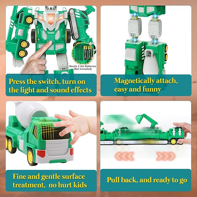 Laradola Toys for 3 4 5 6 Year Old Boys - Transform Robot Kids Toys Cars | STEM Building Toddler Toys for Ages 3+ | 5 in 1 Construction Christmas Birthday Gifts for Boys Girls