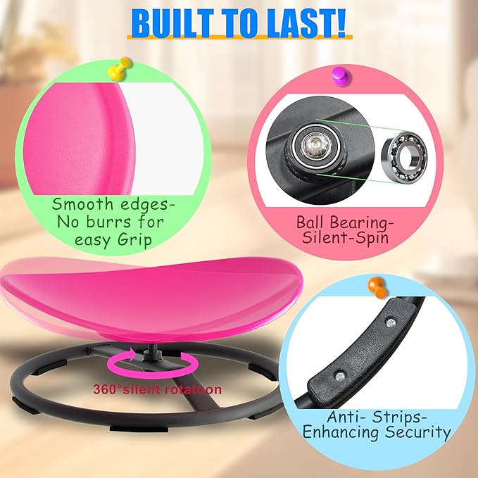 Spinning Chair for Autistic Kids, Autism Sensory Spinny Swivel Wobble Chair for ADHD Children, Sit and Spin Toys for Toddlers with Body Coordination (Pink)