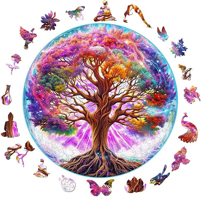 Wooden Puzzles for Adults - Dreamy Tree of Life Wooden Puzzle, Unique Shape Wood Jigsaw Puzzles for Adults, Wood Puzzles Adult, Perfect for Birthday, Family Puzzle, 280 Piece 13.4 x 13.4in Large