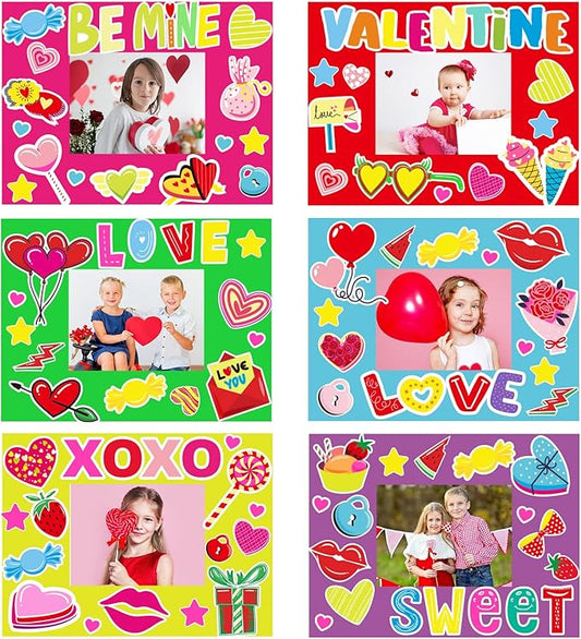 chiazllta 30 Packs Valentine’s Day Craft Kits for Kids: DIY Picture Frame Craft Heart Art Valentine’s Day Party Decoration Favor Home Classroom Game Activities