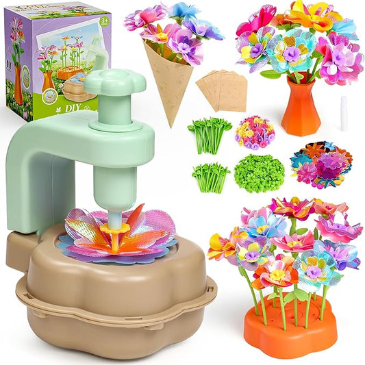 DIY Art Flower Toys Include Extra Accessories Set, Arts and Crafts Activity Kit for Kids Ages 3-12, Fabric Bouquet Craft for Toddler, Birthday Gifts for 3 4 5 6 7 8 9 10 11 12 Year Old Girls