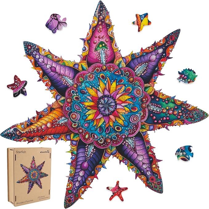 Starfish Wooden Puzzles 200 Pieces, Ocean Puzzles for Adults, Unique Shape Animal Adult Puzzles, Irregular Wooden Best Gift for Adults Family Game (14.3x14.3 in)