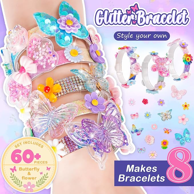 Friendship Bracelet Making Kit for Girls, 5-12 Year Old Girl Birthday Gifts, Arts and Crafts Kits for Kids, Girls Toys Age 5 6 7 8 9 10 Years Old, Kid Jewelry Making Kit with Charm (Butterfly&Flower)