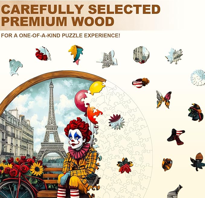 Jigfoxy Wooden Puzzle for Adults, Joker Jigsaw Puzzles for Adult, Unique Animal Shape Wood Cut Puzzles, Christmas Thanksgiving Gifts for Friends Family (S-8.5 * 8.3in-100pcs)