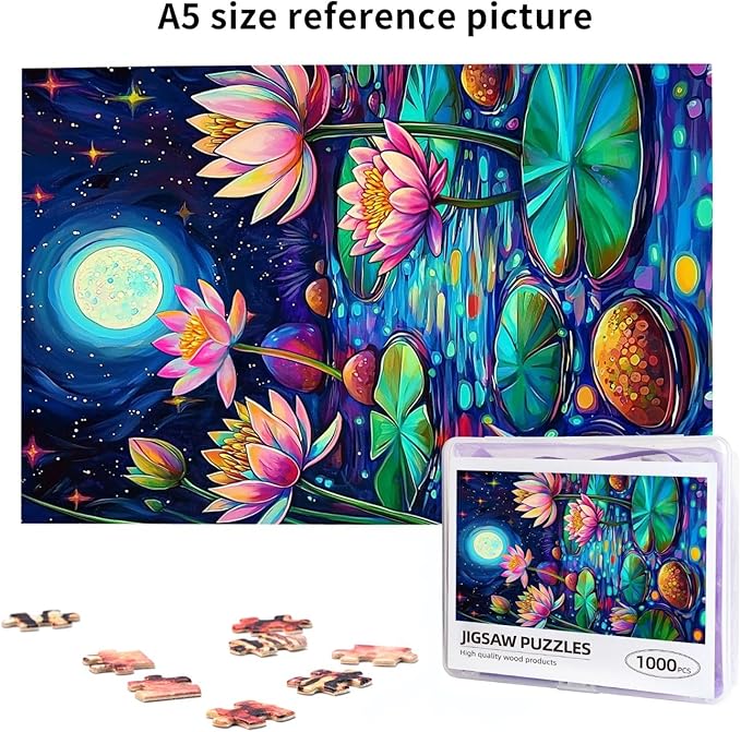 Waterlilies by Moonlight 1000 Piece Jigsaw Puzzle for Adults Waterlilies by Starry Night 1000 Piece Jigsaw Puzzle Waterlily 1000 Pieces Stained Glass Puzzle Stained Glass Puzzle with Flowers
