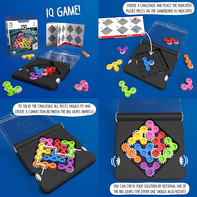SmartGames IQ Gears Travel-Friendly Dynamic Logic Game Featuring 120 Challenges for Ages 7 - Adult