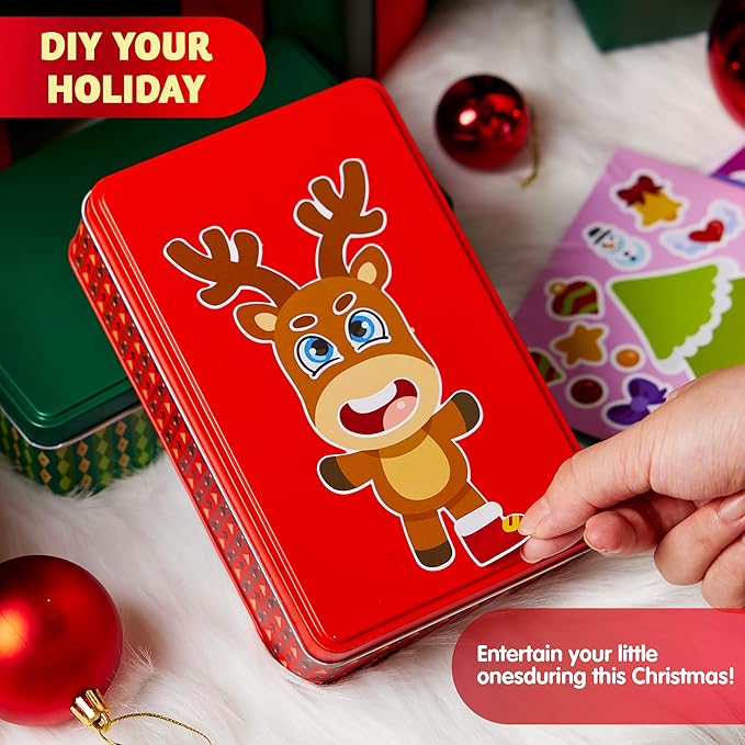 JOYIN 24 Pcs Christmas Make-a-face Stickers, Make Your Own Characters Mix and Match Sticker Sheets with Christmas Elf, Santa, Snowman, Tree, Xmas Party Games for Kids Party Favor Supplies Craft