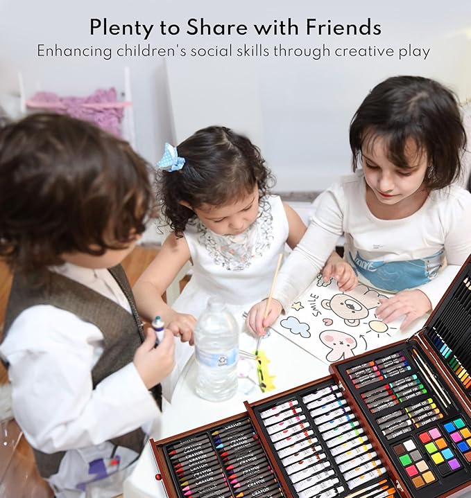 194 Piece Deluxe Art Set, Painting Drawing Art Supplies with 4 Drawing Pads, Acrylic Paints, Crayons, Colored Pencils Set in Wooden Case, Art Kit Gift Box for Kids, Teens, Adults, Artists, Beginners