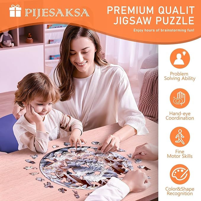 Wooden Puzzles for Adults, Flat Puzzle with 3D Visual Effect, White Wolf Wooden Jigsaw Puzzles for Adults 300 Piece, Unique Shape Wood Puzzles Adult, Wall Art Canvas Puzzle (L-13.4 * 13.4in)