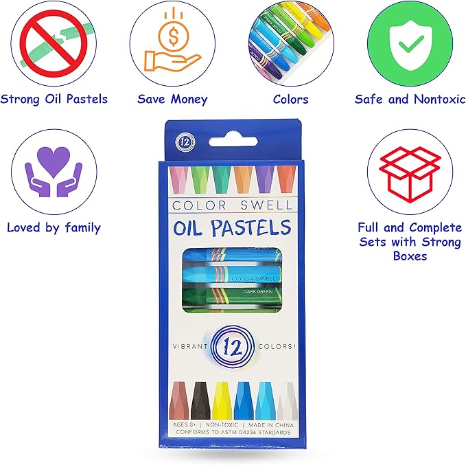 Color Swell Bulk Oil Pastels (432 Total) with Round Tips – 36 Packs, 12 Colors per Pack – Ideal for Teachers, Kids, Party Favors, Classrooms, Donations, Students - Bulk Oil Pastels