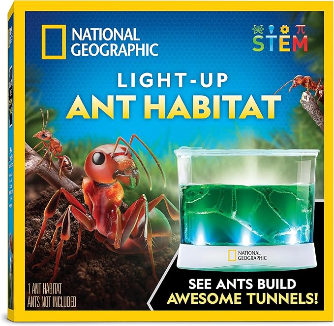 National Geographic Ant Habitat Kit - Light-Up Ant Terrarium with Built-in Magnifiers, Tunnel Starter Tool & More, Ant Activities for Kids, Ant Home, Ant Colony, Ant Habitat, Ant House for Kids