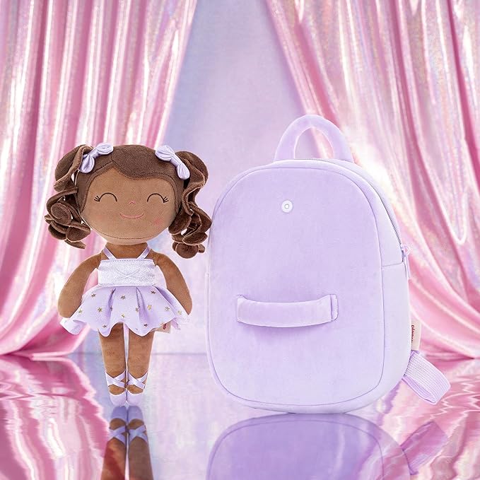 Gloveleya Toddler Backpack Baby Ballerina Girl Gifts Plush Curly Hair Ballet Backpack - Black Purple 9 inches