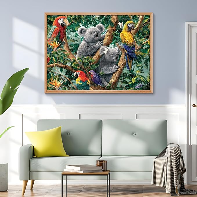 300 Piece Puzzle for Adults, Koalas and Parrots Colorful Jigsaw Puzzle, Relaxing 300 Piece Puzzle, Perfect for Family Game Night, Home Wall Decor, Ideal Gift for Adults, Kids, Seniors, 20.5 x 15 in