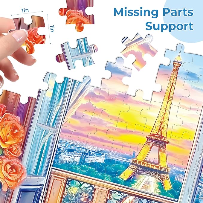 300 Pieces Puzzles for Adults,Eiffel Tower Dusk Reading Scene Puzzles,Large Piece Puzzle for Seniors,Cute Puppy Jigsaw Puzzles for Kids Ages 8-10,Challenging Family Games, 20.5 x 15 in