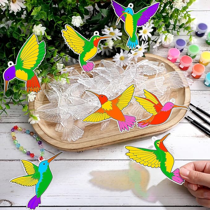 Yaomiao 30 Sets Summer Suncatchers Window Art Drawing Kits DIY Hummingbird Suncatcher Crafts Bulk Paint Your Own Window Hanging Ornaments for Home Birthday Party Favors Decor Gifts