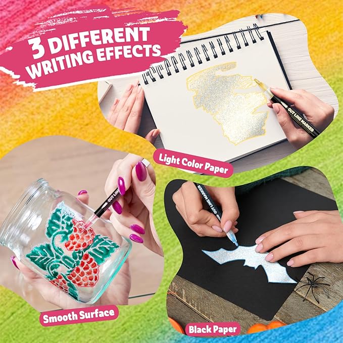 Teen Girl Gifts Trendy Stuff, 36 Shimmer Markers Outline Glitter Pens, Arts Crafts Kids Ages 8-12, Art Supplies for Kids 9-12, 8 Year Old Girl Birthday Gifts for 10 Year Old Girls