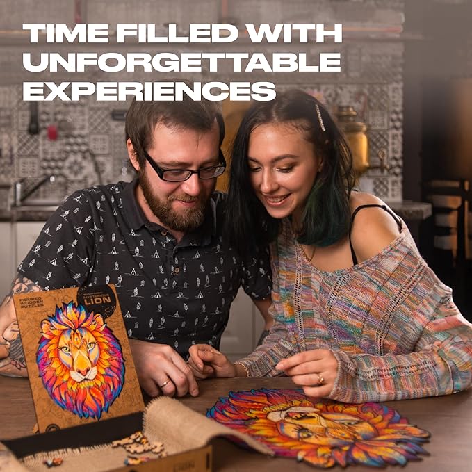 UNIDRAGON Wooden Puzzles for Adults Unique Jigsaw Puzzles - King Size Mysterious Lion Big 12.2" х15.7 327 PCS Deko with Cut 0.03 mm Wood Accuracy Animal