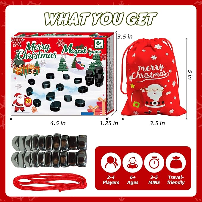 Magnet Game, Family Games for Kids and Adults, Board Games for Adults and Kids 8-12, Magnetic Game with String for Family Games Night, Christmas Version