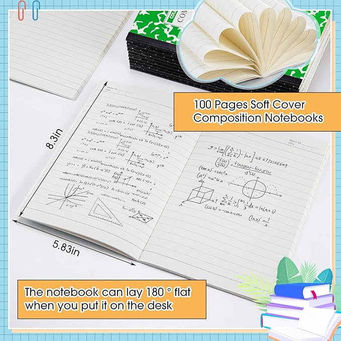 Fainne 100 Pack A5 Composition Notebooks Bulk College Ruled Composition Notebooks Marble Covers Notebook for Student Classroom Office Supplies 30 Sheet/60 Page(Green)