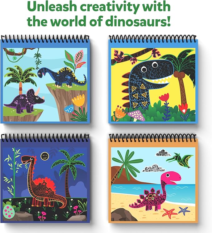 Skillmatics Scratch Art Book for Kids - Dinosaurs, Craft Kits & Supplies, 30+ Scratch Stickers, Travel Toys, DIY Kit, Gifts for Boys & Girls Ages 3, 4, 5, 6, 7, 8