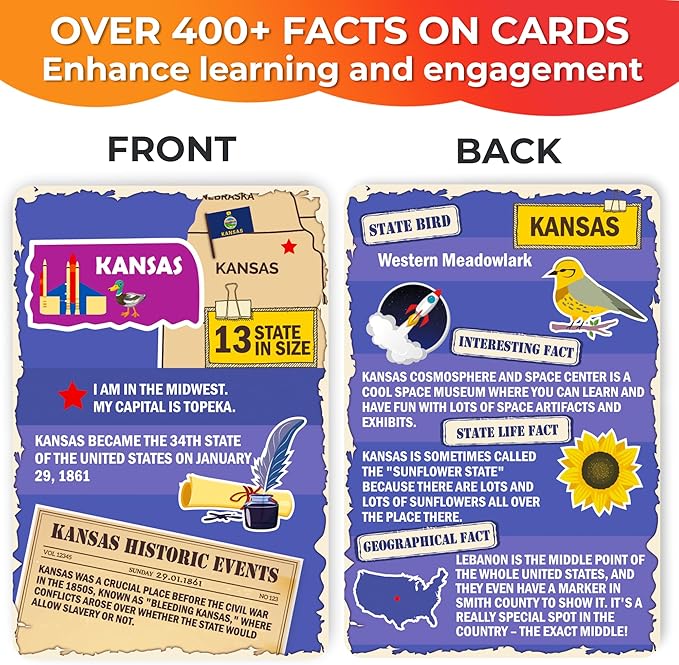 QUOKKA Puzzles for Kids Ages 8-10 - 150 Pcs Jigsaw Puzzles for 6-8 Year Olds - 400+ Facts on 50 Double - Sided Flashcards - Learn USA Education Activity Gift - Shaped Puzzle for Toddlers 4-6