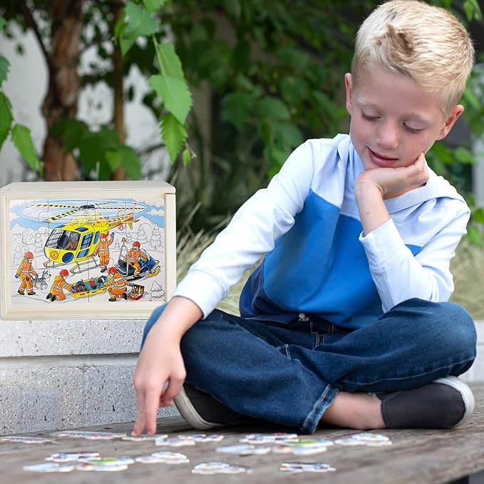 4-in-1 Wooden Puzzles for Boys 48 PCs Puzzles for Kids Ages 4-6 Great Gift for Boys,Car Puzzles for Kids Ages 4-8, Wood Puzzles for Kids Ages 3-5 Jigsaw Puzzle Box, Summer Activity Outside