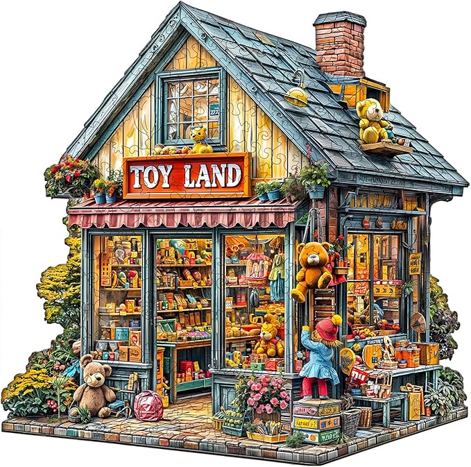 Jigfoxy Wooden Puzzle for Adults, Toy Land Jigsaw Puzzles for Adult, Unique Animal Shape Wood Cut Puzzles, Christmas Thanksgiving Gifts for Friends Family (S-8.5 * 8.4in-100pcs)