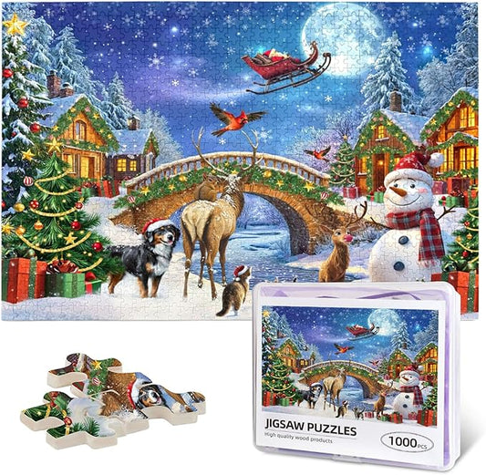 Christmas Puzzle Eve 1000 Pieces Jigsaw Puzzles for Adults,Winter Santa Claus Decoration Christmas Jigsaw Puzzles 1000 Piece Christmas Puzzle for Adults Winter Puzzle for Family Party Holiday