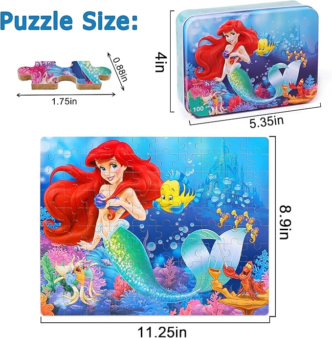 LELEMON Pretty Puzzles for Kids Ages 4-6,100 Piece Puzzles for Kids Ages 4-8,Educational Jigsaw Puzzles in a Metal Box,Childrens 100 Piece Puzzle Games Puzzle Toys for Girls and Boys