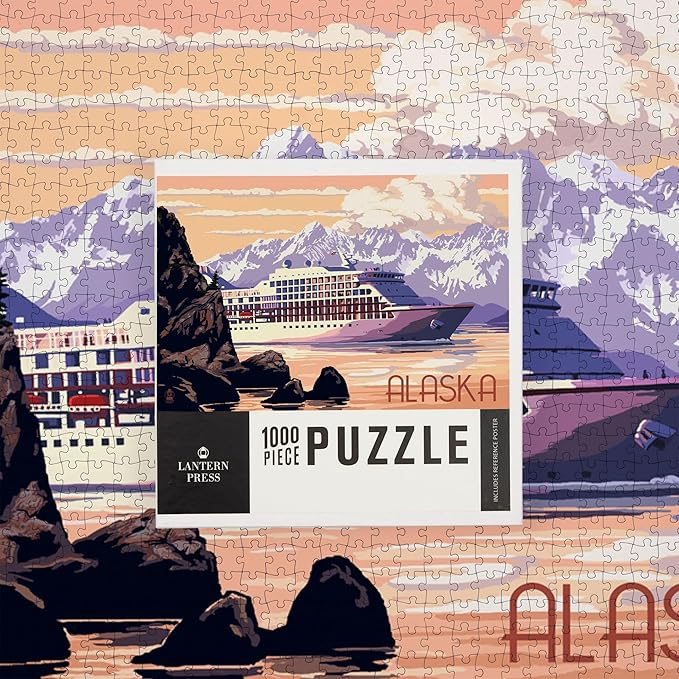 Lantern Press 1000 Piece Jigsaw Puzzle for Adults, Alaska, Cruise Ship and Sunset