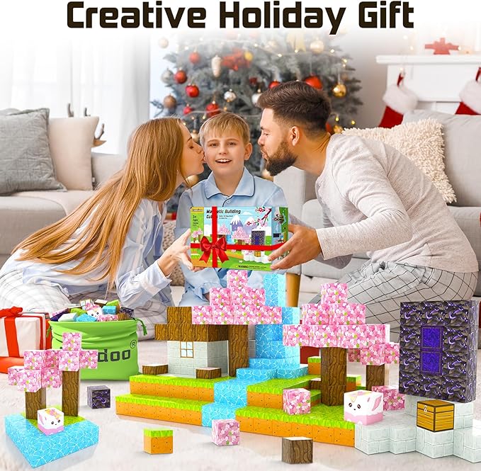 Magnetic Blocks - Build Mine Magnet World Cherry Blossom Set, Magnetic Tiles Building STEM Toys for Boys & Girl Kids Toddler Toys for 3+ Years Old
