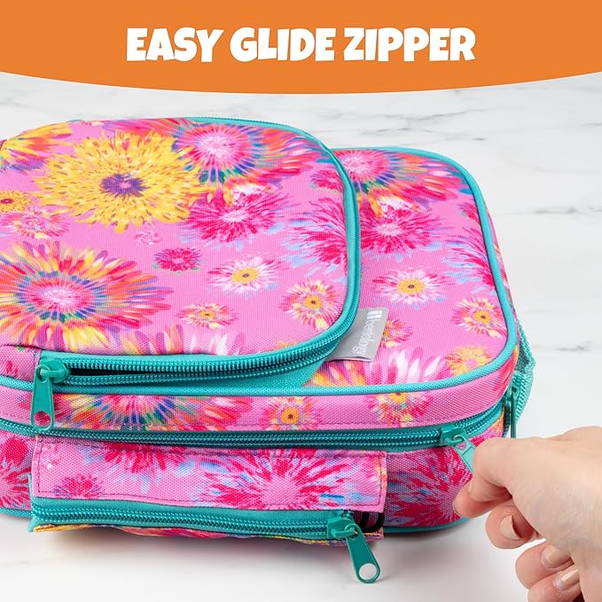 Kids Insulated Lunch Box w Snack Pocket & Expandable Water Bottle Holder For Girls- Waterproof Lunchbox Tote Keeps Food Hotter or Colder Longer - Reusable Back to School Bag Fits Most Bento Containers