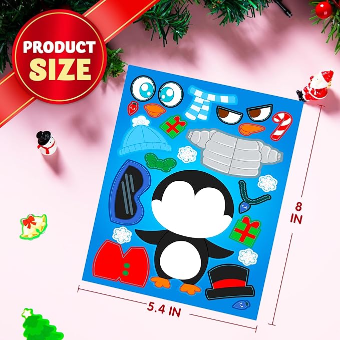 JOYIN 48 Pcs Christmas Make A Face Sticker Sheets Make Your Characters with Santa Santa, Gnome, Reindeer, Snowman, Gifts for Kids School Activities Party Favor Supplies Xmas Craft
