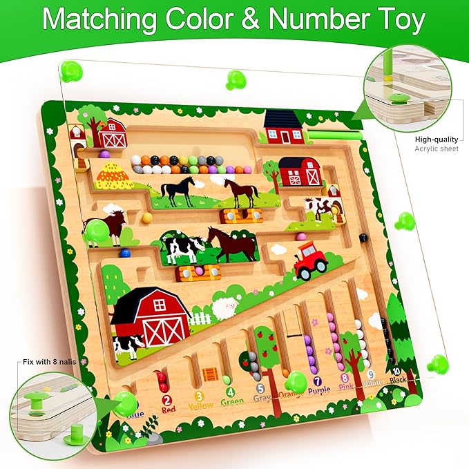 Magnetic Color and Number Maze, Montessori Wooden Toys for Ages 2-4,Sensory Toys,Fine Motor Skills Toys for Boys Girls 3-5 Years Old