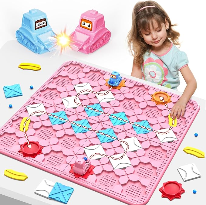 STEM Logic Road Builder Toys: Board Games Toys for 5 Year Old Kids Montessori Brain Teaser Puzzles Educational Learning Activities Toy for Kid Ages 3 4 6-8 12 Boys Girls Gifts (Pink, 50PCS)