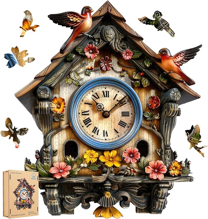 Wooden Puzzle for Adults, Clock House Jigsaw Puzzles for Adult, Unique Pieces Wood Cut Puzzles, Exquisiten Box Packaging, Toys for Friends Family (M-15.2 * 17.7in-500pcs)