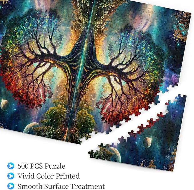 Tree of Life Puzzle 500 Piece,Colorful Tree of Life Puzzle,Colorful Starry Night Tree Jigsaw Puzzle，Beautiful Galaxy Nature Landscape Jigsaw Puzzles，for Adults Toys Gift Family Decoration