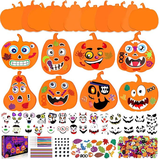 Natonhi 430Pcs Halloween Crafts Kit, Halloween Activitie Foam Pumpkin with Pumpkin Face Stickers for Kids DIY Art and Craft Set Holiday Decoration Party Favors Supplies