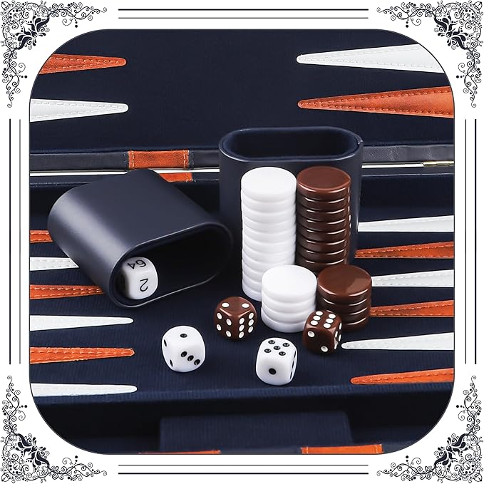 Froggod 15 inch Backgammon Sets for Adults - Classic Board Game for Adults - Portable Travel Backgammon Set for 2 Players - Perfect Adult Board Games for Gifts & Family Fun(Blue)