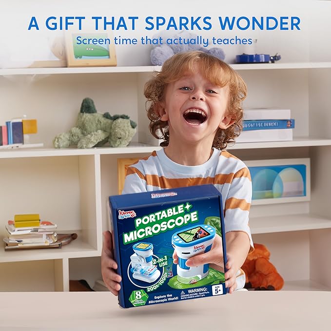 Klever Kits 2 in 1 Handheld Microscope for Kids, 1000X HD Digital Kids Microscope with 2.0'' LED Screen, Portable Pocket Handheld with Slides, 32G Card, Edu Gifts Toys for Ages 5-12