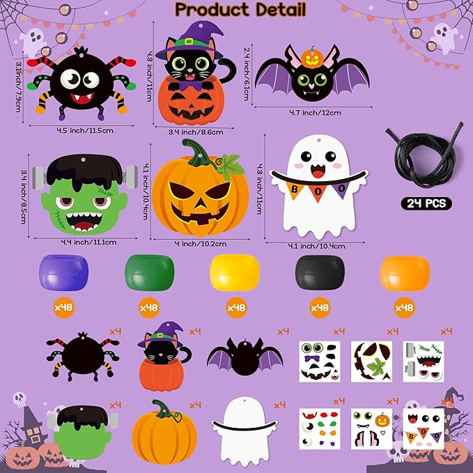 WATINC Necklace Crafts Kits - 313Pcs EVA Foam Make Your Own Cute Handmade Necklaces Artwork Project for Kids Adult, 24 Set DIY Activity Game Party Favors Gift for Home Classroom Decor (Halloween)