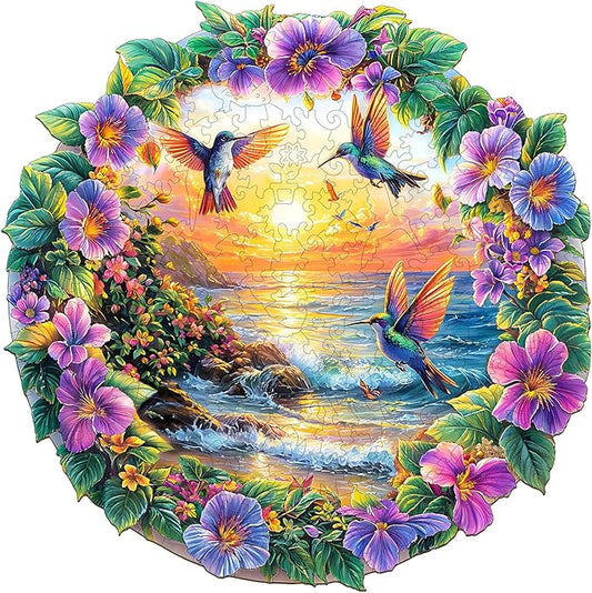 Wooden Puzzles for Adults - Beach Flower Wood Puzzles Adult - Unique Animal Shape Wooden Jigsaw Puzzles for Adults - Birthday Gifts for Puzzle Lovers, Family (8.5 * 8.5in)