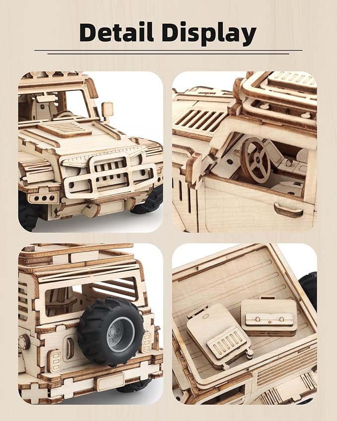 3D Wooden Puzzle Off-Road Car for Adults, Brain Teaser 3D Puzzles for Kids and Adults to Build, 125pcs Wood Craft Pull Back Truck Cars, Christmas Birthday Gift for Teens Men Women