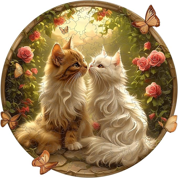 Wooden Puzzles for Adults - Couple Cat Wood Puzzles Adult - Unique Animal Shape Wooden Jigsaw Puzzles for Adults - Birthday Gifts for Puzzle Lovers, Family (S-8.5 * 8.5in)